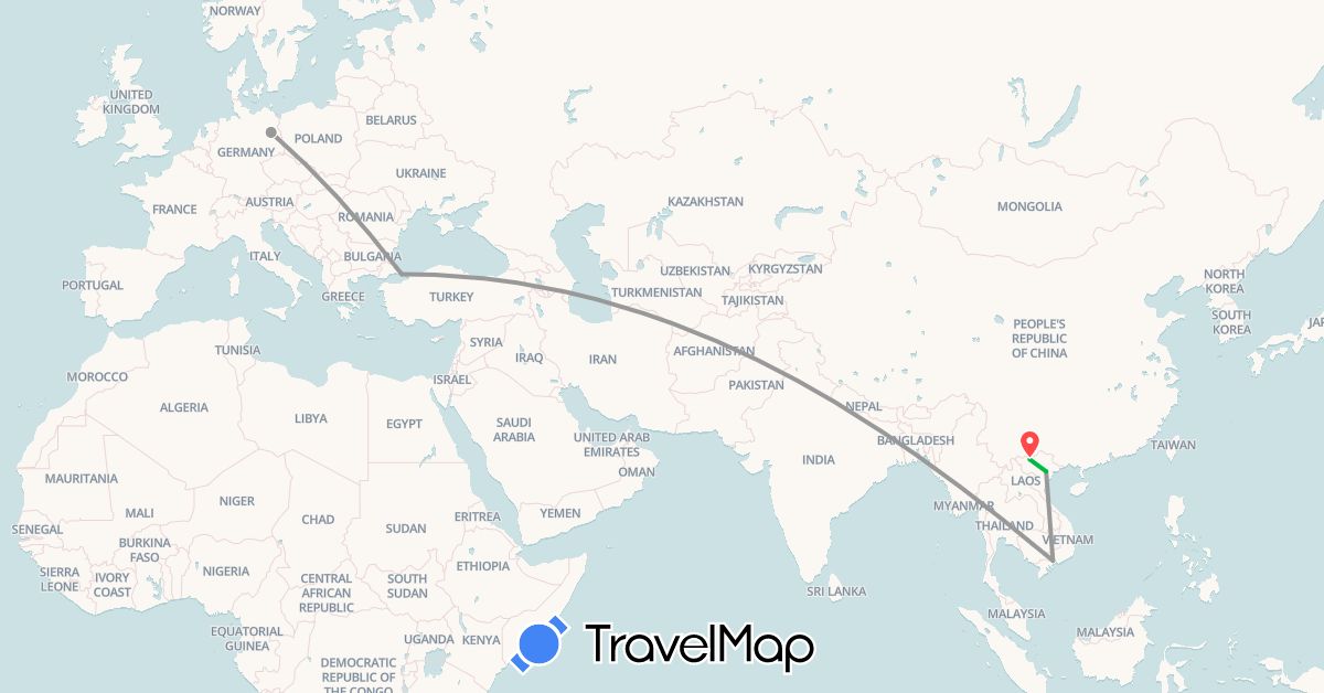 TravelMap itinerary: driving, bus, plane, hiking in Germany, Turkey, Vietnam (Asia, Europe)